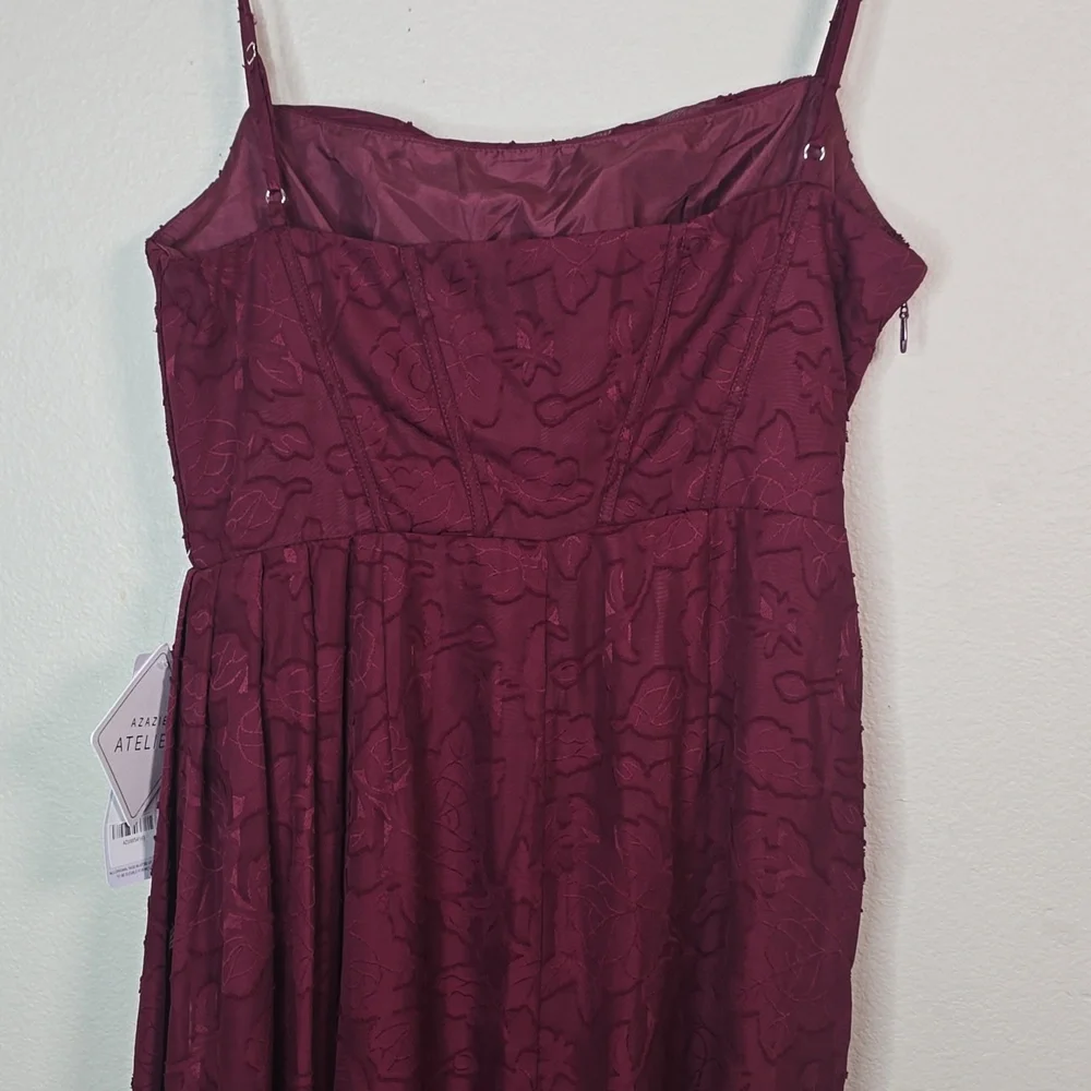 Azazie Denisa Wine Color Floral Burnout Spaguetti Straps Size 14 NwT. - Picture 10 of 16